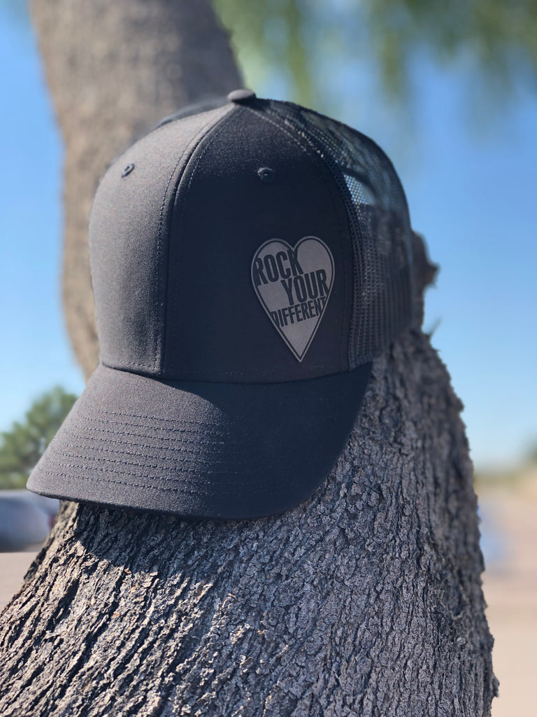 Black on Black Hat * Grey Heart Patch