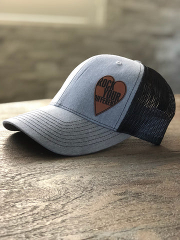 Black and Heather Grey * Tan Heart Patch Hat